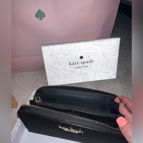 Kate Spade ♠️ black wallet, glitter with gold detail Christmas gift New Years - Picture 7 of 16